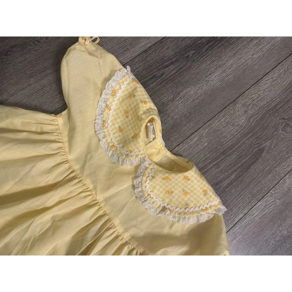 Vintage Mini World Yellow Collared Full Prairie Dress Cottagecore Size 9-12 Mo